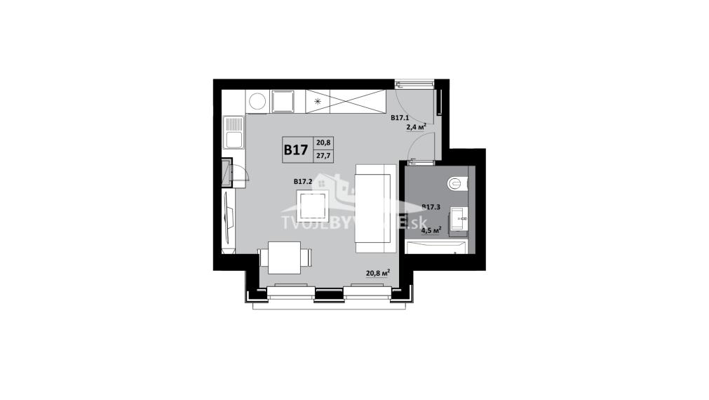 1 izbový byt KVP Grunt č. 17