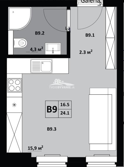 1 izbový byt KVP Grunt č. 9