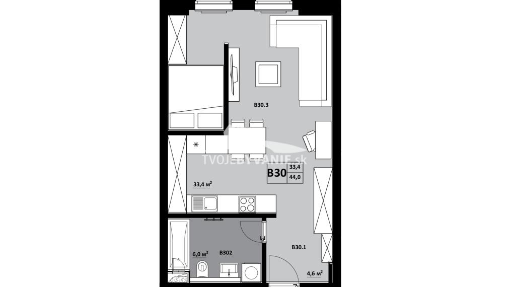 1 izbový apartmán KVP Grunt č. 30