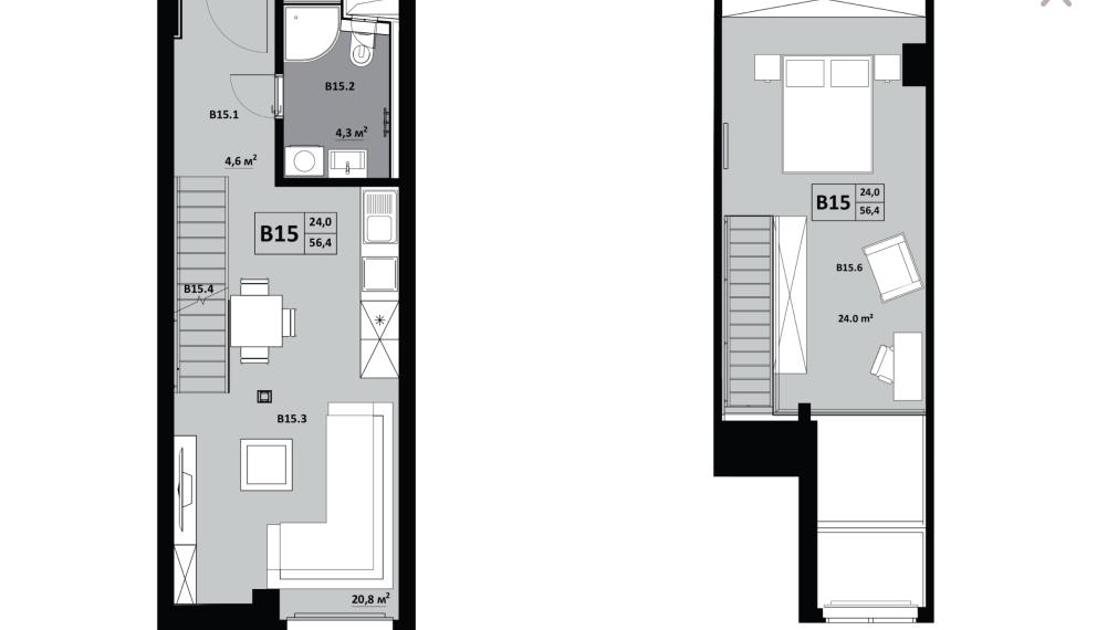 1 izbový byt s mezonetom KVP Grunt č. 15