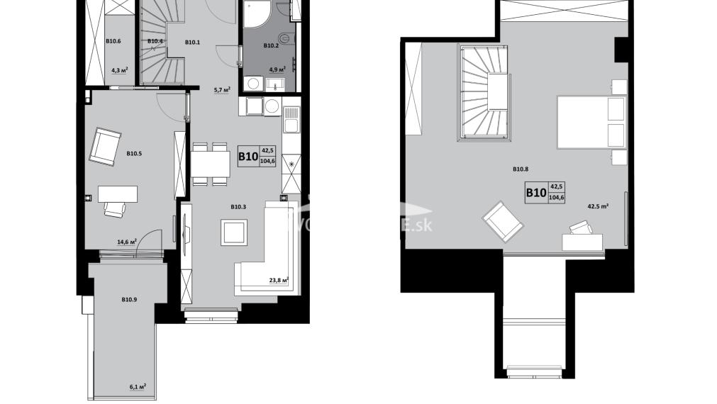 3 izbový byt s loggiou a mezonetom KVP Grunt č. 10