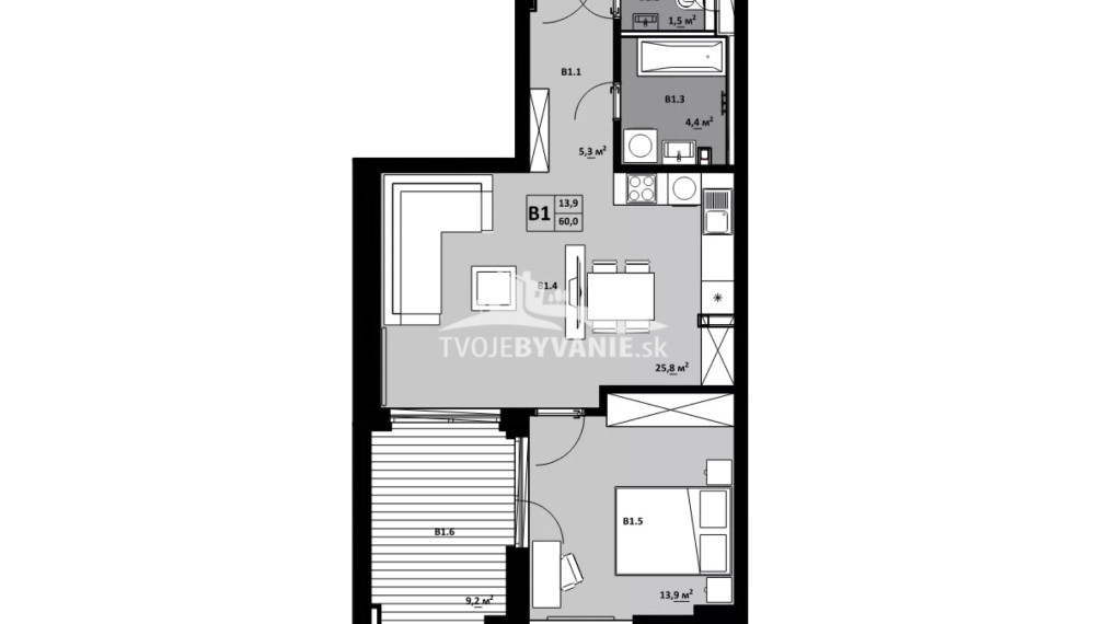 2 izbový byt s loggiou KVP Grunt č. 1