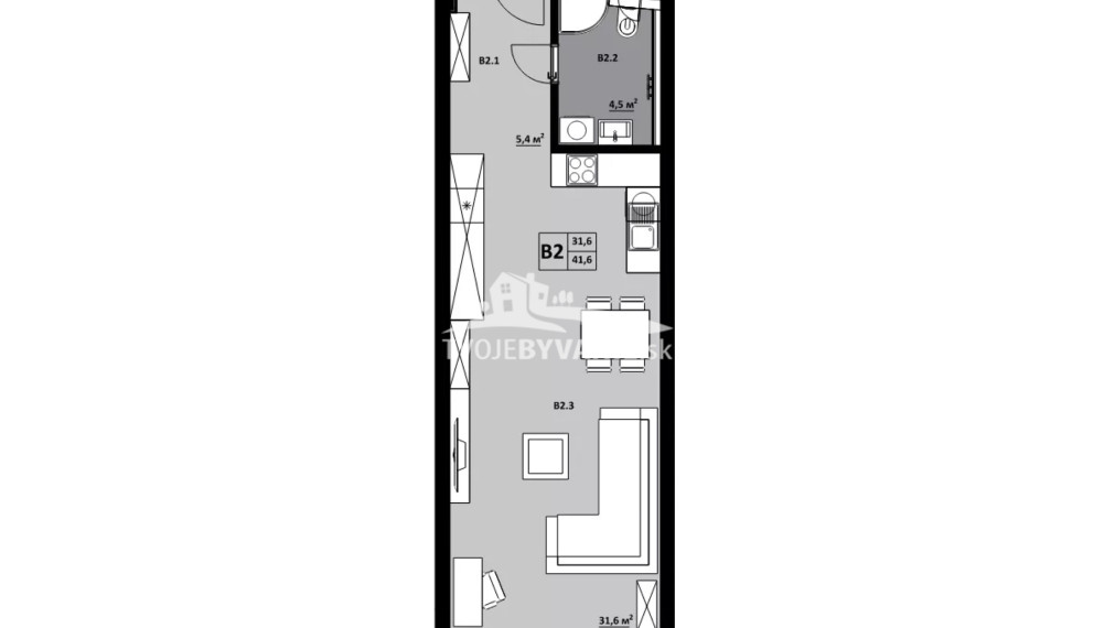 1 izbový byt KVP Grunt č. 2