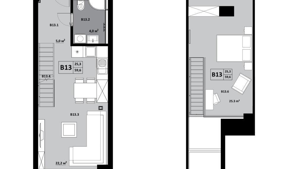 1 izbový byt s mezonetom KVP Grunt č. 13