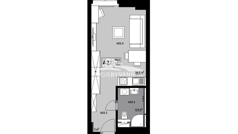 1 izbový apartmán (nebytový priestor) KVP Grunt č. 22